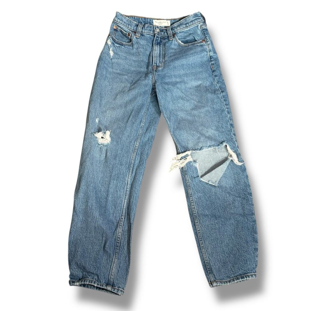 Abercrombie & Fitch 80s Mom‎ High Rise High Waisted Medium Wash Distressed Jeans